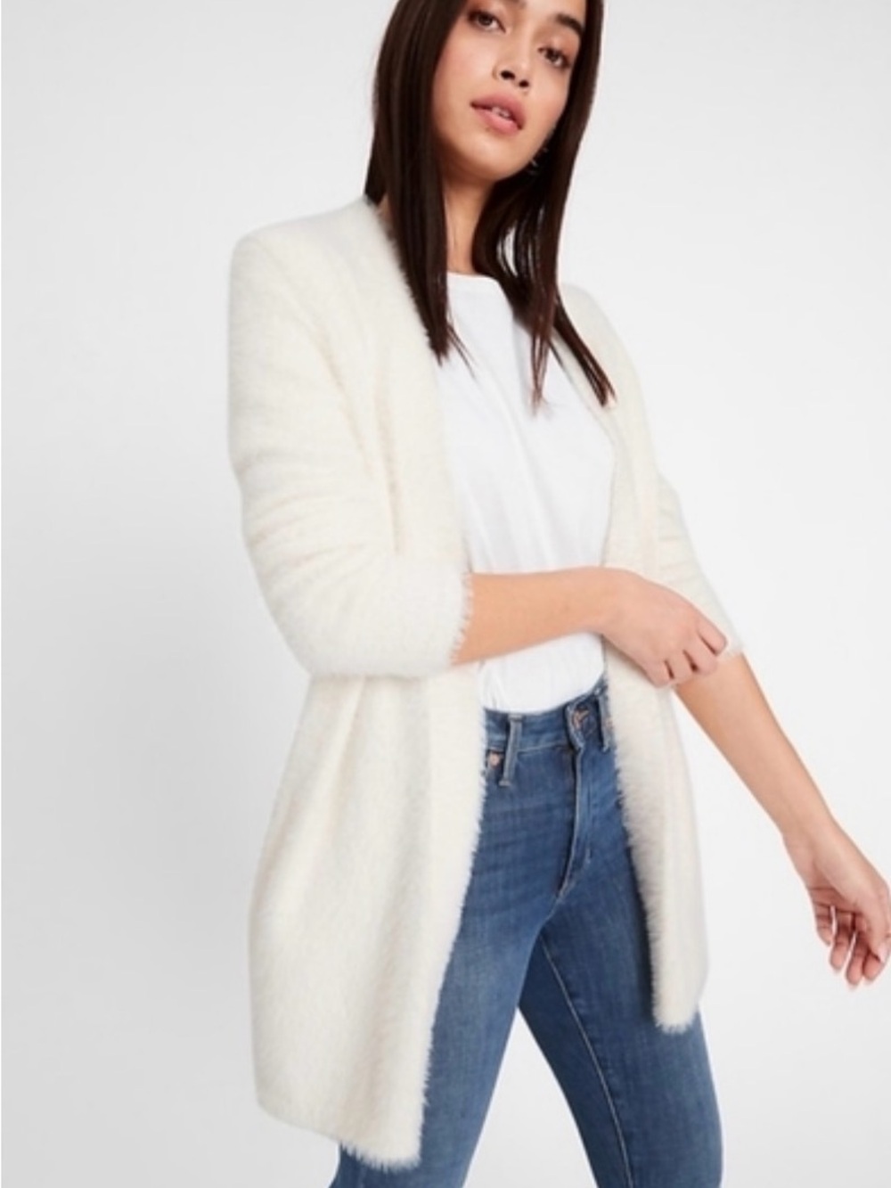 Women’s Cream Open-Front Fuzzy Cardigan Sweater Banana Republic M